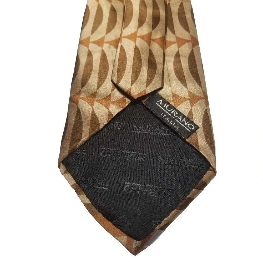 Murano Italia Silk Geometric Brown/Rust/Tan/Light Blue Tie Made‎ in USA